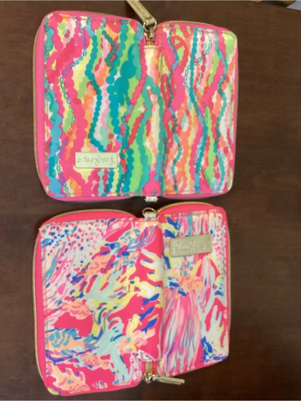 2 Lilly Pulitzer Neon Floral & Abstract Zip Wallet Duo in Pink & Multi